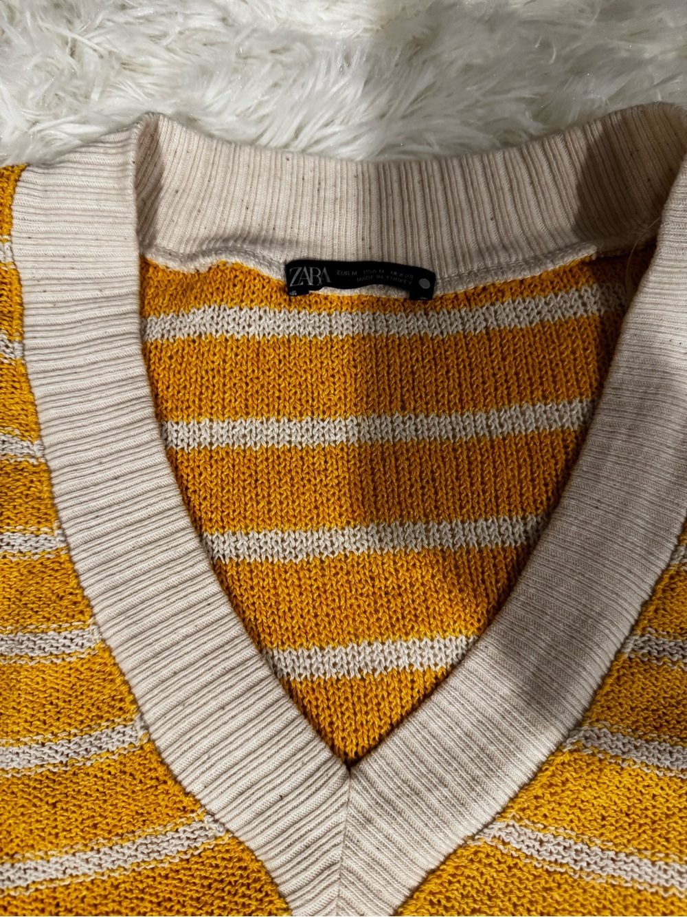 Zara Yellow and Cream Striped V-Neck Sweater Vest - Picture 3 of 5